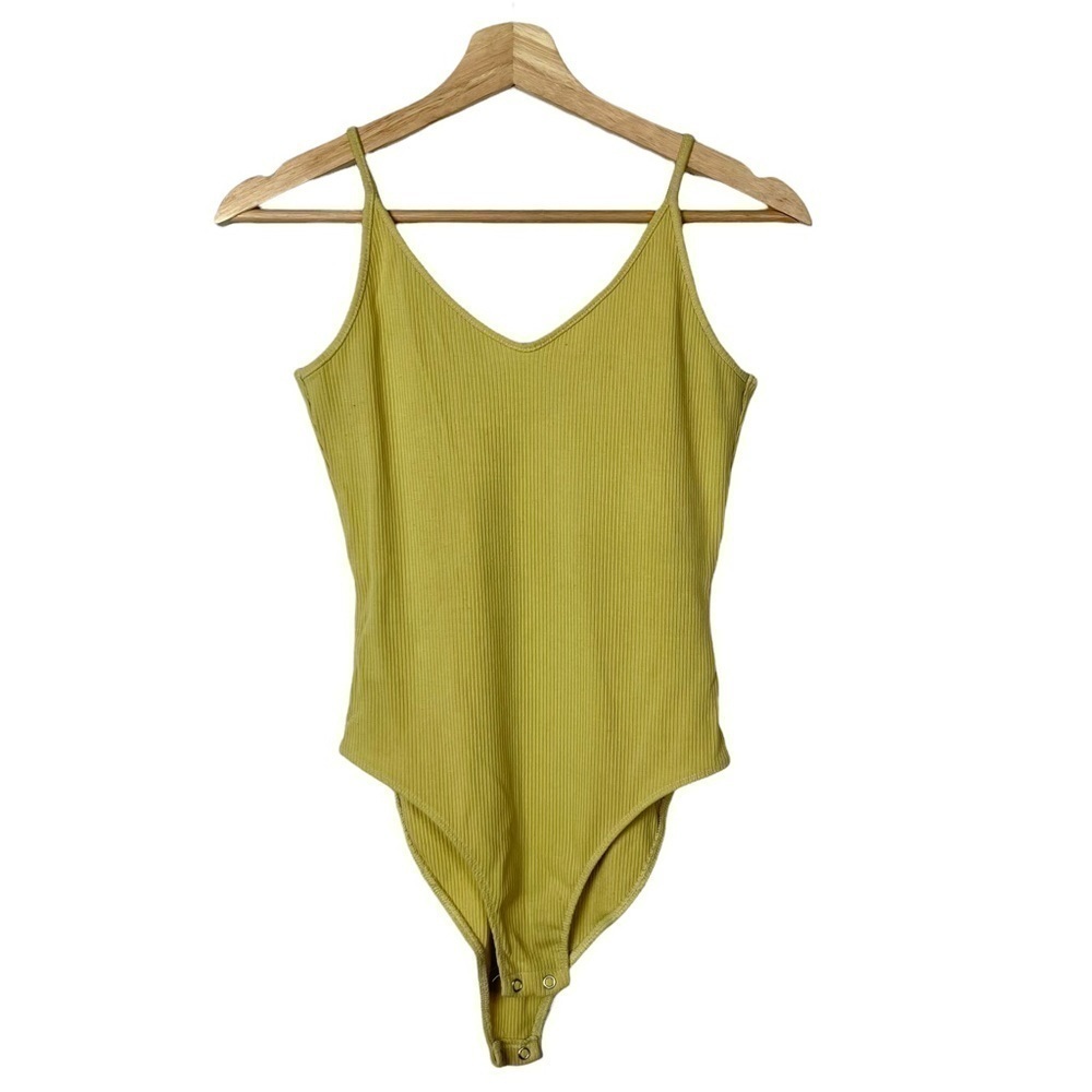 American Eagle AEO Golden Yellow Ribbed V-Neck Bikini Bodysuit‎ M